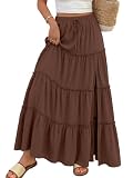 Trendy Queen Long Skirts for Women Slit Maxi Boho Skirt Summer Vacation Outfits A-Line Dress with Pockets Fashion Clothing Brown L