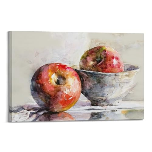 Toile décorative haut de gamme poster aquarelle pommes JIDUHON finition cadre