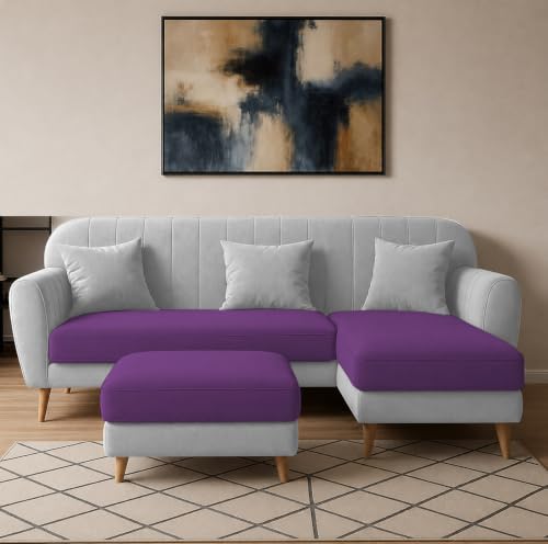 Image of Atticus RHS 4 Seater L Shape Sofa Set with Ottoman for Living Room (Purple Grey Fabric) Premium Fabric Sofa Set