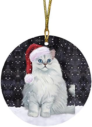 Let It Snow Persian Kitten Round Flat Ornament - Pet Decorative Hanging Ornaments for Christmas X-mas Tree Decorations - 2.75" Round Ceramic Christmas Ornament POR1518