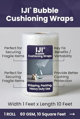 Image of IJI Bubble Wrap Heavy-Duty 60 GSM Packing Material Roll with Brown Tape for Shipping, Moving and Cushioning for Fragile Items Multipurpose usage (1 Ft x 10 Ft)
