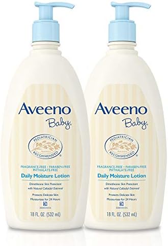 Aveeno Baby Daily Moisture Lotion with Oatmeal & Dimethicone, Fragrance-Free, 18 fl. oz, Twin Pack