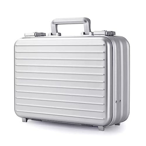 Aluminum Briefcase, Metal Toolbox, Laptop File Briefcase Family Medical Kit Cash Handheld Password Case (Color : Silver, Size : 14in)