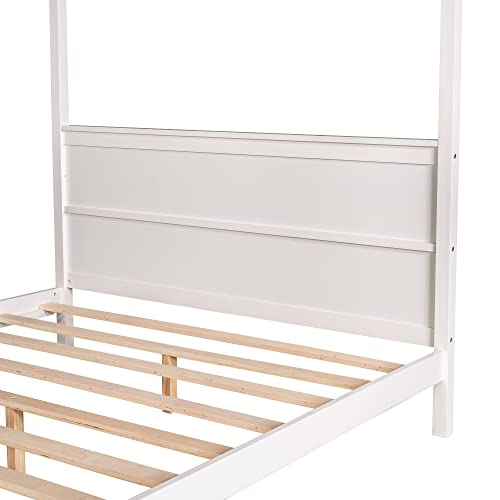 Harper & Bright Designs Canopy Bed Frame Queen Size, Four-Poster Canopy Platform Bed Frame With Headboard, Wooden Queen Bed With Support Legs, Easy Assembly, No Box Spring Needed (White) #TOP6