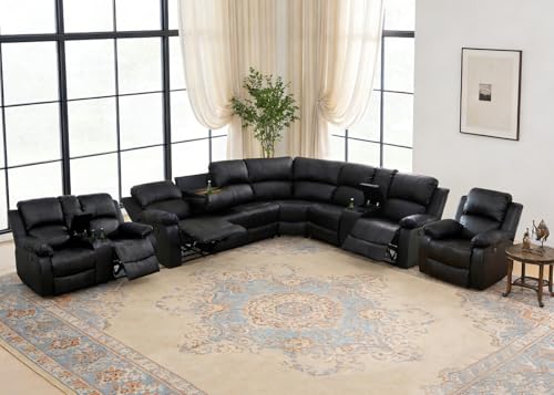 Anthato Faux Leather Recliner Sectional Couch Set, Living Room Furniture