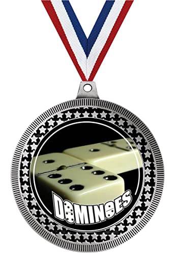 2.75" Dominoes Medal Awards, Silver Vega Dominoes Team Trophy Awards Includes Free Neck Ribbon 20 Pack Prime
