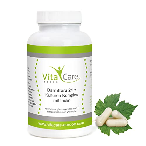 Vitacare Darmflora 21+ / Bakterienkulturen - Kulturenkomplex mit Inulin - 21 Bakterienstämme mit Präbiotikum - 180 vegane magensaftresistente Kapseln Cover