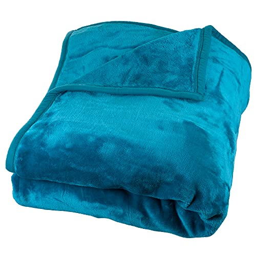 Lavish Home Faux Fur Throw Blanket - Oversized 91x81 Machine-Washable Bedding - Mink-Style 7.8lb Heavy Blanket for Bed or Sofa (Aqua)