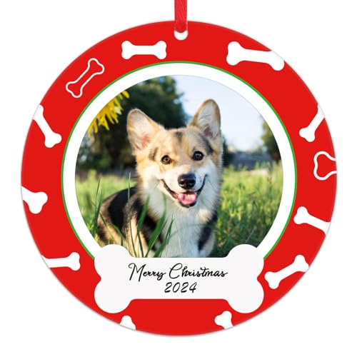 PETCEE Dog Picture Frame Ornaments 2024 Dog Ornaments for Christmas Tree Decorations Personalized Dogs Christmas Picture Frame Puppy Hanging Ornaments Keepsake Gifts for Dog Lover with Gift Box