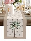 Tropical Coconut Cotton Linen Table Runner Dresser Scarves,Khaki Palm Tree Table Runners for Dinning Table,Farmhouse Kitchen Decor,Holiday Dinner Decoration-13x70 Inch