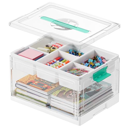 SpaceAid Craft Organizers and Storage - 24 QT Plastic Box Art Supply Storage Organizer Bin with Lid Removable Trays and Dividers Clear Container for Art and Craft Supplies 1 Pack