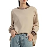 [DAYCLOSET] ワッフルロングTシャツ レディース 長袖トレーナー カットソー オーバーサイズ 薄手 春夏秋 tops2101 (JP, アルファベット, Free Size, 標準, ベージュ)
