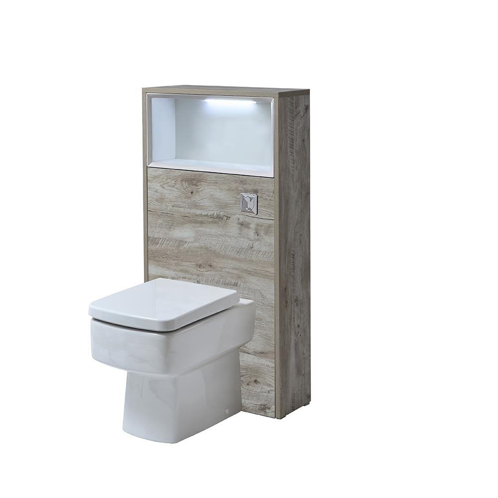 Milano Light Oak Unit / Chrome Flush Bexley 600Mm Light Oak Bathroom Wc Unit Led Lit Shelf Toilet