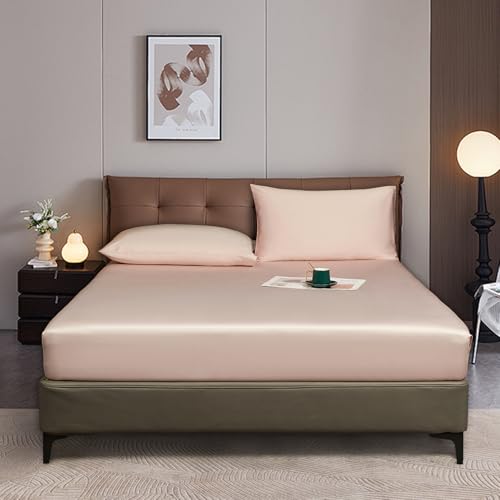 Luofanfei Sábana bajera ajustable de 140 x 200 cm, color rosa claro, para cama con somier, de rizo, brillante, verano, refrescante, microfibra, sábana bajera ajustable de 140 x 200 cm, para colchón
