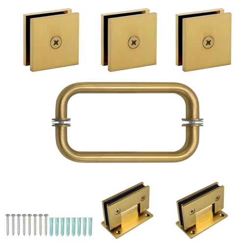 FEKEWIO Frameless Shower Door Hardware Kit, Brushed Gold