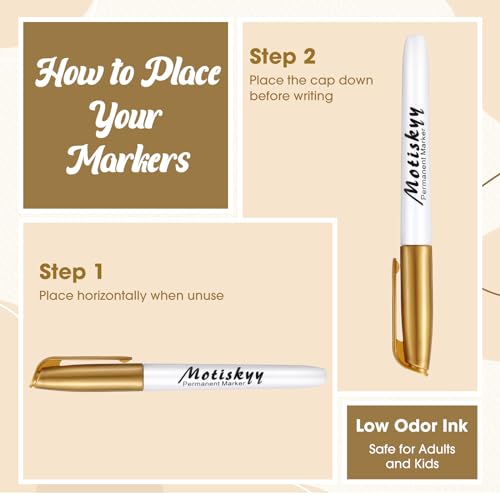 Image of Motiskyy 48 Pcs Metallic Permanent Markers Bulk Metallic Marker Pens Medium Tip Quick Dry Paint Pen for DIY Crafts Artist Illustration Gift Card Making(Gold)