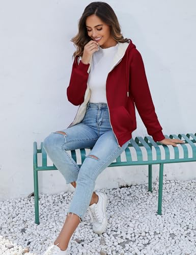 Image of Flygo Womens Casual Winter Warm Sherpa Lined Full Zip Up Hoodie Sweatshirt Jacket