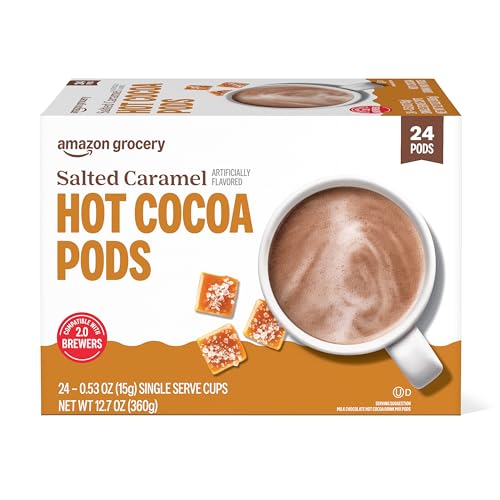 Amazon Brand - Happy Belly Hot Cocoa Pods Compatible with 2.0 K-Cup Brewers, Salted Caramel Flavored, 24 Count