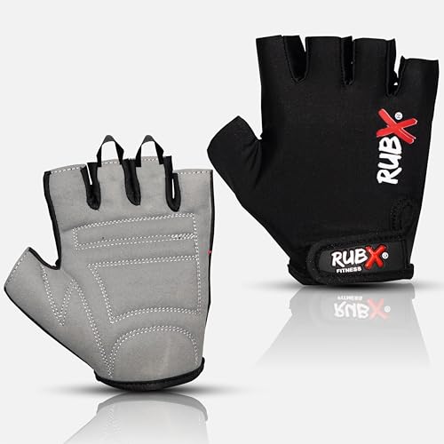 Image of RUBX Gym Gloves for Men & Women - Half Finger Workout Gloves for Weightlifting, Training, Fitness,Biking,Hand Protection & Grip Strength - Gym Accessories (Grey & Black Size-L)