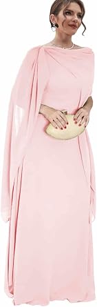 Mother of The Bride Dresses for Women Chiffon Formal Dress with Cape