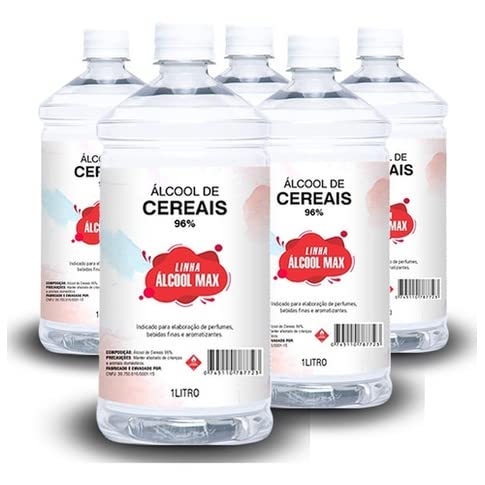 Kit 5 Unidades Álcool De Cereais 96% Para Difusor Perfume Bebidas 1 Litro