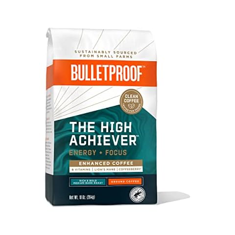 Bulletproof The High Achiever Ground Coffee, 10 Ounces, Medium-Dark Roast Enhanced Coffee with Lion's Mane Mushroom, B Vitamins, and Adaptogens for Energy and Focus Cover