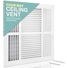 Ceiling Register - Air Vent Covers for Home Ceiling or Wall - 10X10 Inch Duct Opening 4-Way White Grille Register Cover with Adjustable Damper for HVAC Heat and Cold Air Conditioner