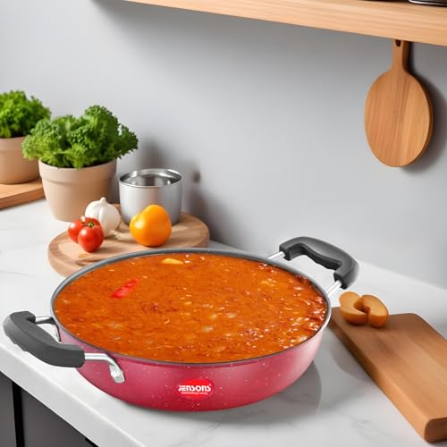 Image of JENSONS Premium Wellness Red Non-Stick Kadhai | Cool Touch Bakelite Handles | Pure Grade Iron| PFOA Free|1.7 litres Capacity | Size 22 cm Kadai |