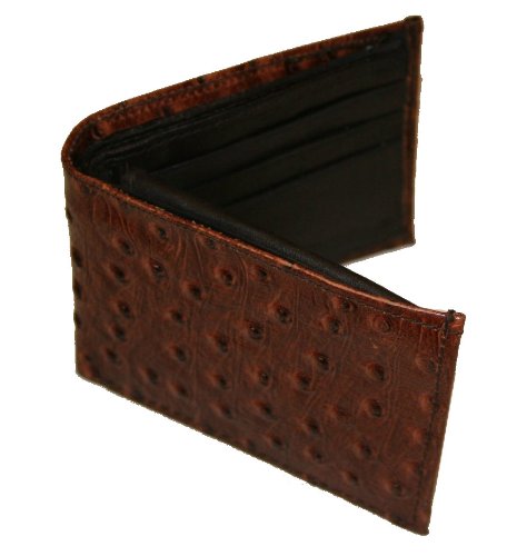 Mens Wallet in genuine cow-hide(ostrich skin print) bifold brown2