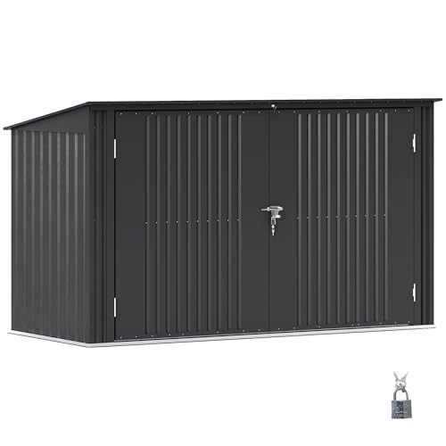 Outsunny Copribidone Spazzatura da Esterno per 3 Cassonetti da 240L, 233x105 cm Contenitore per Bidoni Rifiuti con 2 Porte e Serrature, 2.3m² Capanno da Esterno, Casetta per Bidoni in Acciaio, Grigio