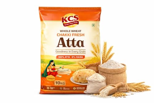 KCS Whole Wheat Chakki Atta 10kg | Whole Wheat Flour | Stone Ground (Chakki Atta) | Soft & Fluffy Rotis | High Fibre Atta for Daily Use