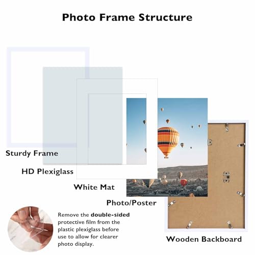 Image of JCJMY 11x14 Picture Frame with 8x10 Mat, Display Photo 8x10 with Mat or 11 x 14 Without Mat, Wall Hanging Large Frame with Shatter Resistant Plexiglass, White