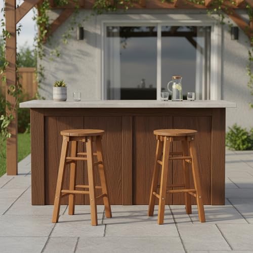 Furinno TIOMAN Butacos de Exterior para Bar, Juego de 2, Asientos de Madera Maciza con Reposapiés, Altura 23.8 pulgadas, Capacidad 100 kg, para Patio, Jardín, Porche, Isla de Cocina, Bistró miniatura 3