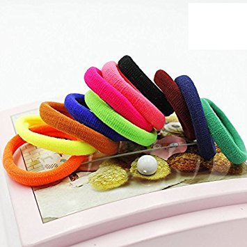 Image of Seamless 8mm High Elastic Cotton stretch Hair Ties Bands Rope Ponytail Holders Headband Scrunchie Hair Accessories No Slipping Snagging Breaking or Stretching Out(100pcs)(Mixed Colors)