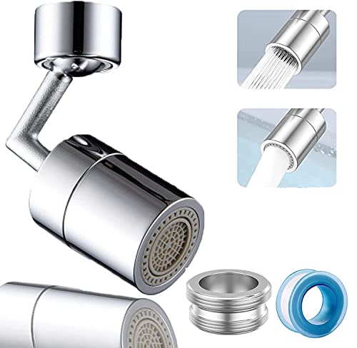 WONSUN 720 Degrés Aérateur de Robinet, Pivotant Tête de Robinet de Cuisine 2 Modes Réglable Douche Tête Filtre Pulvérisateur avec Adaptateurs de Buse M22 M24 Pour Cuisine Salle De B Silver Cover