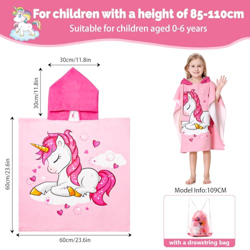 MOKANI Hooded Poncho Towels for Kids, Microfibre Ultra Soft Baby Beach Swimming Towels, Quick Dry Warm Wrap Changing Robe with Drawstring Bag for Boys Girls (Children's Height: 85-110 cm)