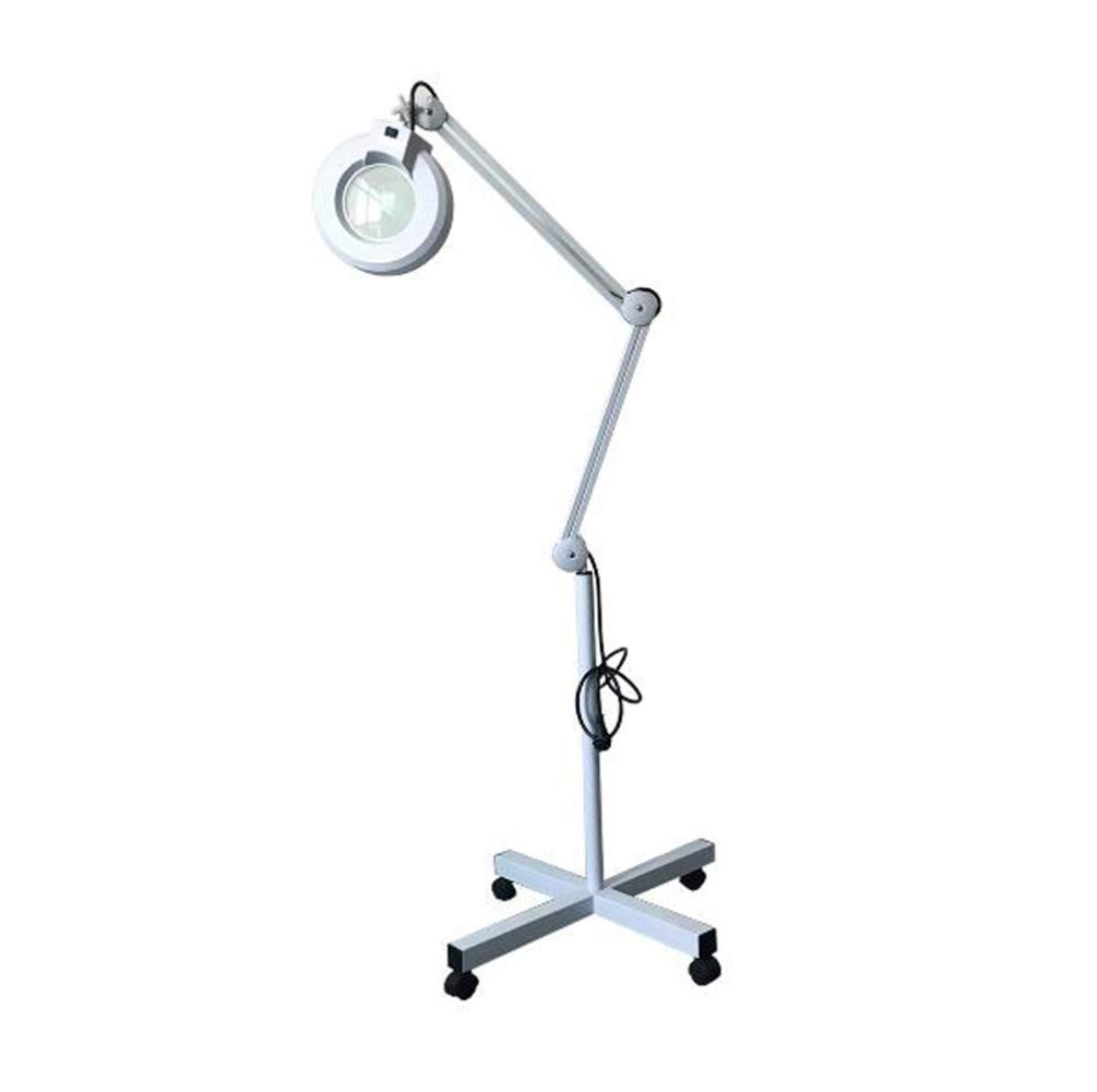 Aioneer 5X Magnifying Glass Floor Lamp - Salon 4 Wheel Rolling Base Adjustable Swivel Arm Reading Magnifier Light With Gooseneck For Professional Tasks,Jewelry,Sewing, Crafts A