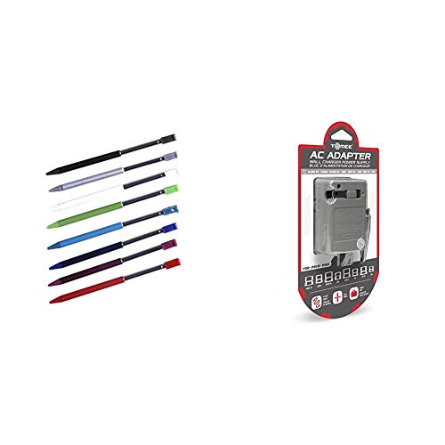 Collective Minds 8 Pack Metal Stylus Set & Tomee AC Adapter for New Nintendo 3DS/ New Nintendo 2DS XL/ New Nintendo 3DS/ New Nintendo 3DS XL/ Nintendo 2DS/ Nintendo 3DS XL/ Nintendo 3DS