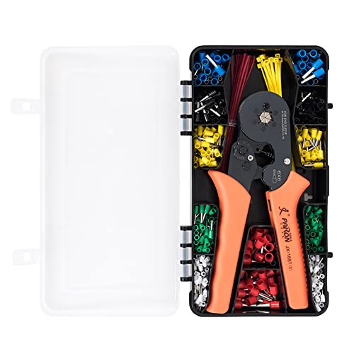 Kit di utensili a crimpare con pinza crimpatrice regolabile a cricchetto 24 10 AWG 600 connettori isolati terminali a perno 40 fascette per cavi e scatola di plastica per elettricisti amanti del fai