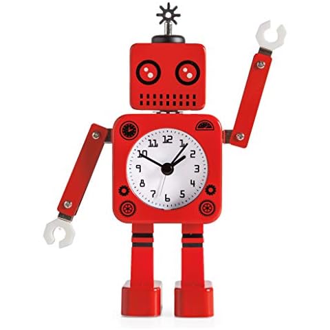 Torre & Tagus Alarm Clock Customizable Charming Futuristic Red Metal Time Piece, Plastic, 4.5x2x8 Cover