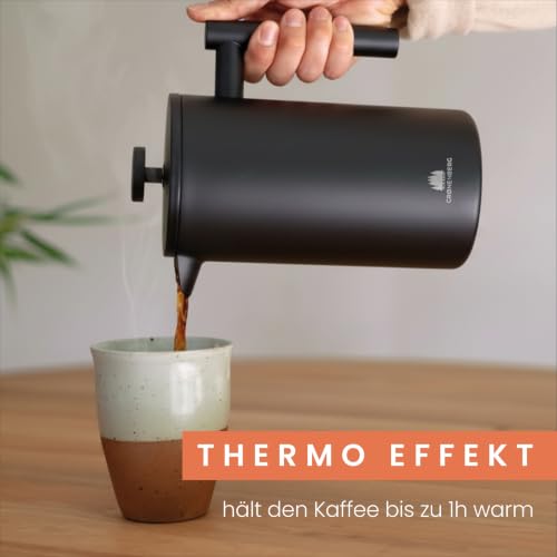 Groenenberg French Press Black 600 ml o. 1 Liter I Hochwertige Kaffeepresse mit Thermo Warmhalte-Funktion I Edelstahl Kaffeebereiter – Ansicht 4