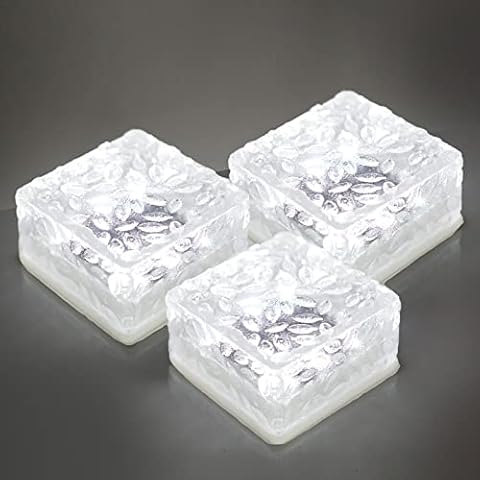 MLKNK 3 Pack Solar Brick Lights Solar Outdoor Lights Garden Decor Landscape Path Light Garden Decoration Yard Paver Road Lighting Recessed Paver for Garden, Pathway, Patio, Walkway Decor (Cold White) Cover