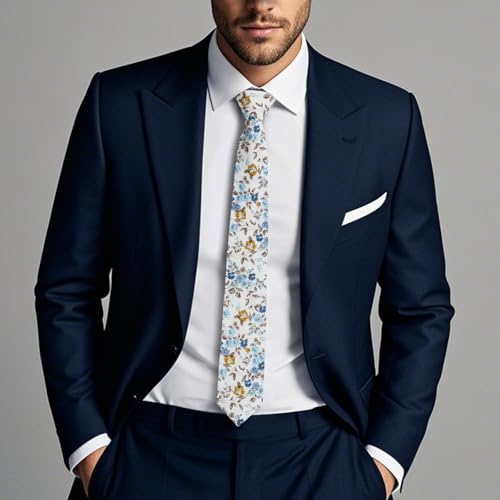 Image of Cotton Floral Ties for Men 2.76 inch Men's Skinny Tie Linen Flower Printed Neck Tie for Wedding Dating Party