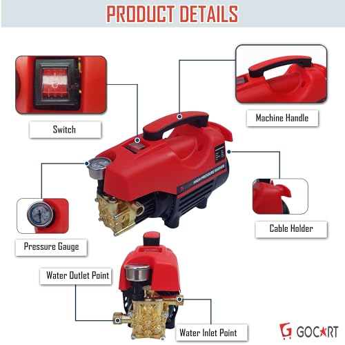 Image of GOCART WITH G LOGO High Pressure Washer 2000W with 145 BAR,7.01 /Min Flow Rate,10Meters Outlet hose,1m Power Cord for Car, Bike and Home Cleaning Purpose (145 BAR)