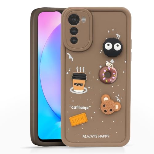 Image of Bintage Cute Fun Ball | Taddy Cartoon 3D Smiley Coffee Cup | Milk Donut | Full Protection Rubber Back Cover Compatible for Motorola Moto e32s - Brown