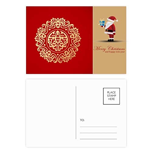 Cartes postales rondes papillons dorés chinois motif Père Noël 20x