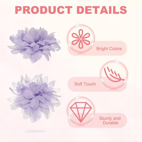 MECCANIXITY Chiffon Flower, 3 Inch Fabric Flowers Bows Sewing Fabric Appliques Headband Embellishments for Crafts Dresses DIY Party Wedding Decoration Light Purple Pack of 20 by MECCANIXITY - Used condition - Image 3