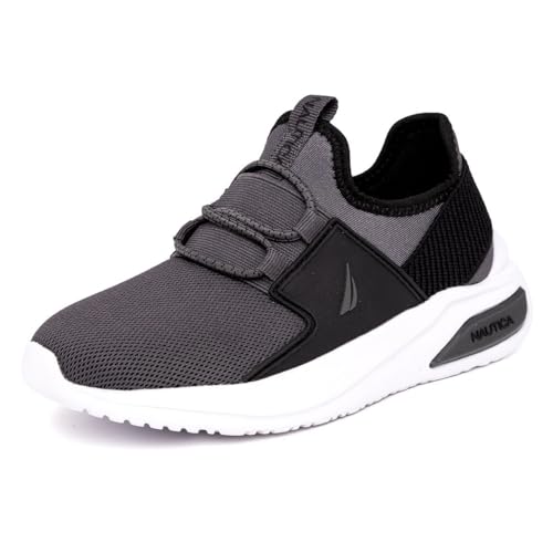Nautica Kids Athletic Slip-On Sneakers - Comfortable Bungee Running Shoes for Boys and Girls - Stylish and Supportive Footwear for Active Kids (Big Kid/Little Kid/Toddler), Grey Black-molded, 6 Big