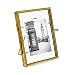Isaac Jacobs 2x3, Antique Gold, Vintage Style Brass and Glass, Metal Floating Desk Photo Frame (Vertical), with Locket Closure for Pictures, Art, More
