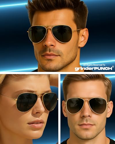 Image of grinderPUNCH Polarized Aviator Sunglasses Men Women 70s Retro Costume UV400
